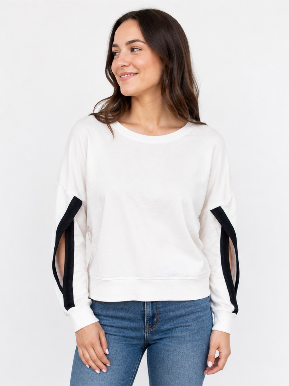 Sundays Open Sleeve Contrast Stripe Sweatshirt White Size 0 XS